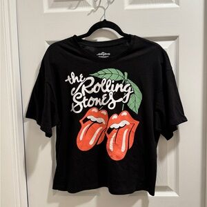 Rolling Stones Black Crop Graphic T-Shirt
